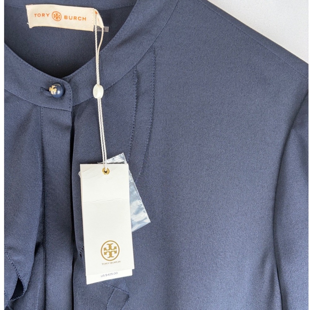 Tory Burch Jane Navy Ruffle Front Long Sleeve Shift Dress Size 14 NWT - Picture 11 of 14